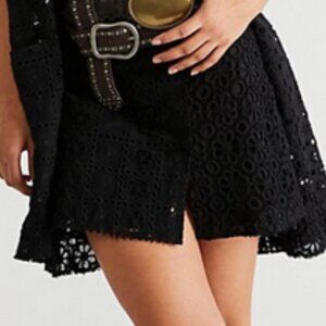 Free People FP One Yesenia Eyelet Crochet Embroidered Black Mini Skirt XS 0